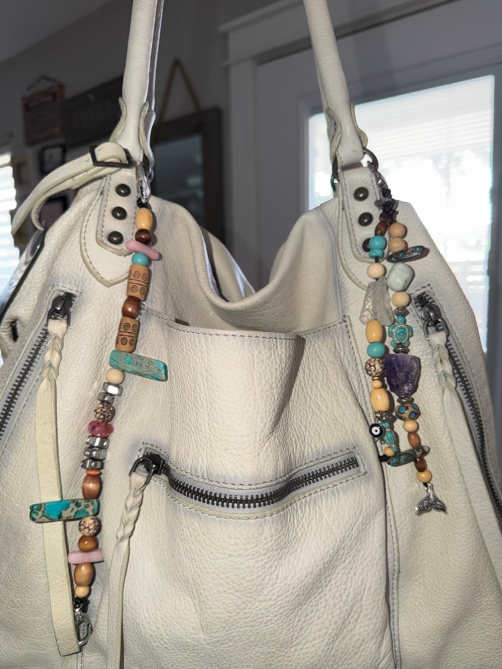 Boho Turquoise & Purple Beaded Charm for bag